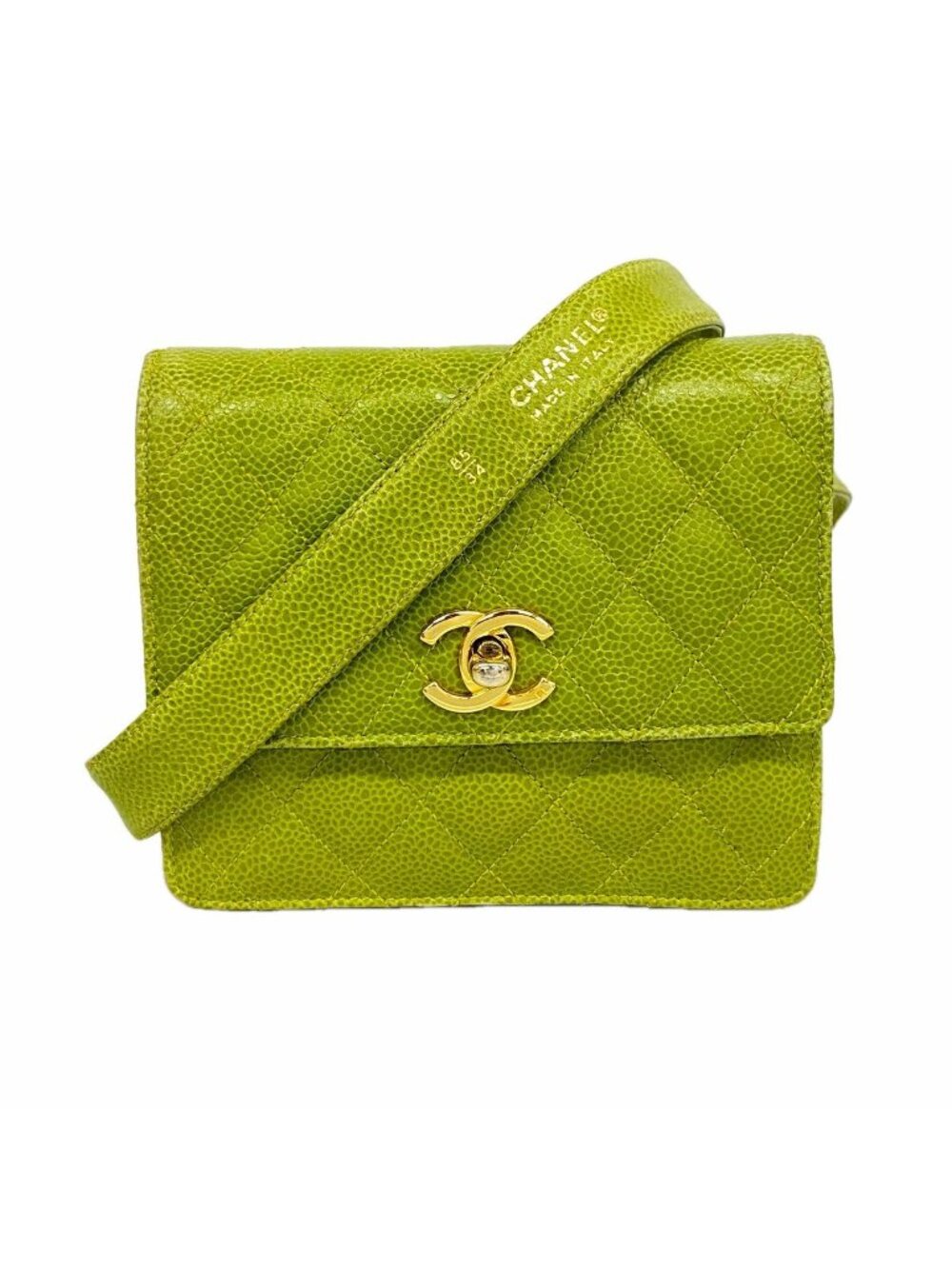 Chanel Waist Bag Quilted Caviar Leather Moss Green Gold